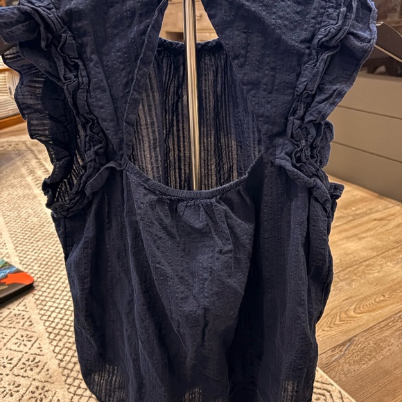 LOFT Navy Textured Ruffle Blouse - Picture 3 of 3